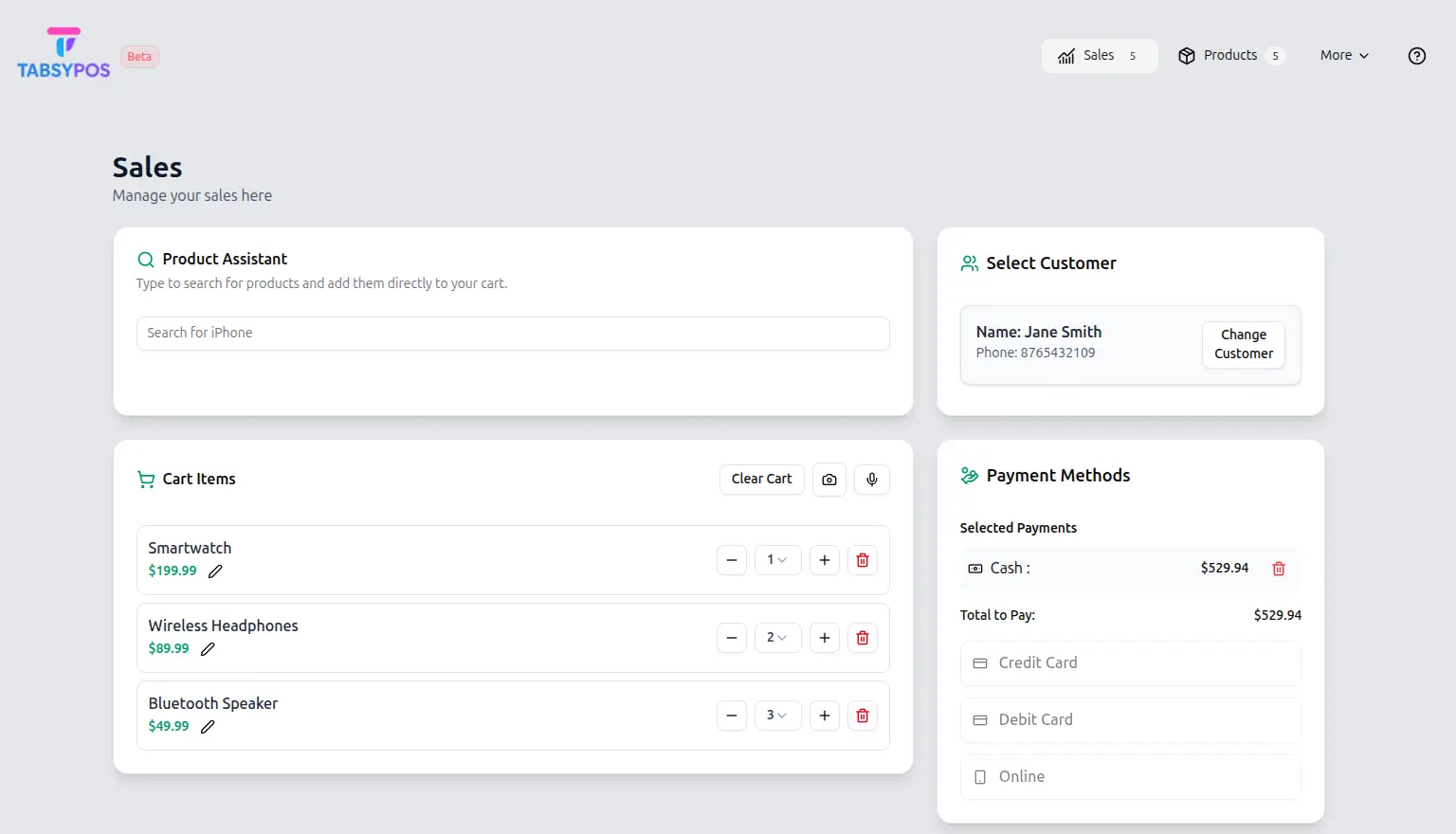 TabsyPOS Dashboard Interface